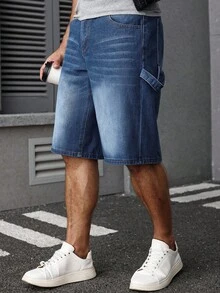 Manfinity Homme 男士休闲宽松蓝色牛仔短裤，夏季百搭