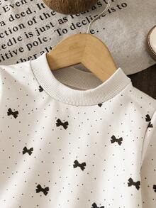 SHEIN Infant Girls' Fashion Embroidered Ruffle Hem Printed Sweatshirt Fall Winter - White - View 4