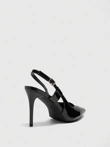 CUCCOO SZL Women's Pointed Toe Stiletto High Heel Black Patent PU Leather Slingback Pumps, Simple & Fashionable For Work And Versatile Wear - Black - View 8