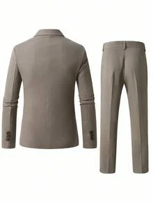 Manfinity Mode Men's Business Commute Solid Color Double-Breasted Jacket And Pants Suit - Khaki - View 2
