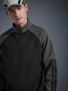 DRIFTMERE 2024 Sudadera casual de manga raglán a rayas para hombre, nueva para otoño, con cremallera de cuarto, jersey, parte superior de chándal, para invierno, primavera y verano - Negro - Ver 6