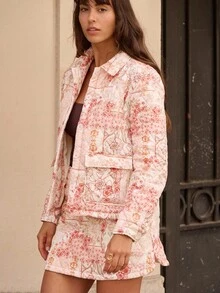 lacRébo Quilted Jacket With Floral Patchwork Print And Flap Pockets Spring Women Clothes Spring Summer Jacket Going Out Outfits - Multicolor - View 7