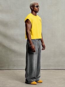 PAVTROS 男士时尚宽松无袖上衣，带有 3D 刺绣蜘蛛网和心形图案，非常适合街头潮流、男朋友/丈夫礼物、周年纪念礼物 - 黃色 - 查看 5