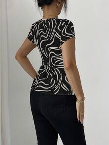 EMERY ROSE Áo cánh xếp ly tay bồng bềnh trang trí kim loại thanh lịch dành cho nữ, thích hợp cho đi làm hàng ngày, đi chơi, hẹn hò, áo nỉ Halloween, trở lại trường, lễ Tạ ơn - Nhiều màu - Xem 2