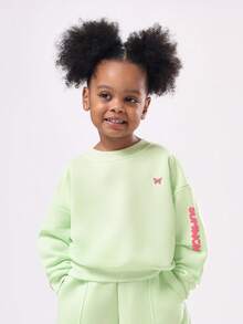 SUMWON Boxy Fit Girls Butterfly Logo Two Piece Co-Ord Set Mint Green Cargo Joggers Sweatshirt Set Casual Streetwear Spring Fall Fashion Set - Green - View 6