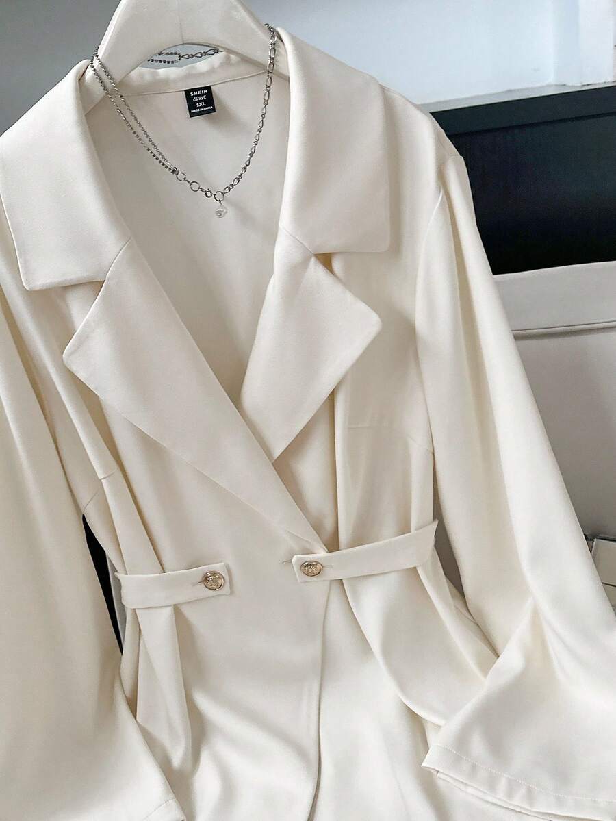 Modelyn Áo khoác blazer tay dài trơn tối giản, ve áo cỡ lớn mặc hàng ngày vào mùa thu/đông - Màu be - Xem 1