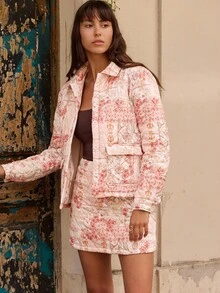 lacRébo Quilted Jacket With Floral Patchwork Print And Flap Pockets Spring Women Clothes Spring Summer Jacket Going Out Outfits - Multicolor - View 1