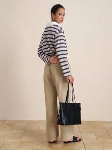 Airaco Pantalones casuales sueltos de pierna ancha y plisados de unicolor para mujer