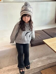 DAZY 女婴圆领蝴蝶结撞色可爱休闲长袖毛衣秋冬