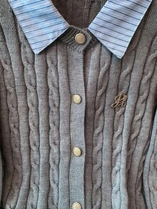 Franclia Fashionable Blogger-Inspired 2 In 1 Patchwork Knit Cardigan Sweater Cable Knit Cardigan Button Up Cardigan Collared Cardigan