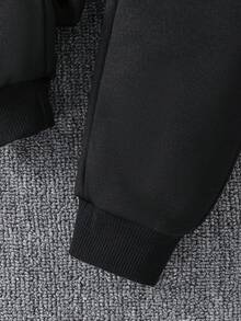 休闲舒适字母印花运动衫套装，男童圆领运动衫上衣和运动裤套装 - 黑色 - 查看 5