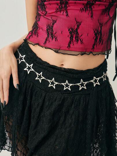 ROMWE Grunge Punk 1 pieza Cinturón de cadena con cruz y estrella de estilo punk a la moda, adecuado para uso en fiestas de Halloween para mujeres