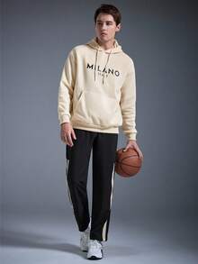 Driftmere DRIFTMERE Men Italian Graphic Print Casual Sports Commuting Versatile Letter Long Sleeve Hooded Fleece Sweatshirt, Track Hoodie For Men