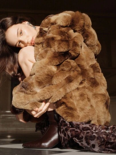 Savoree Women's Fashion Faux Fur Hooded Zip-Up Jacket