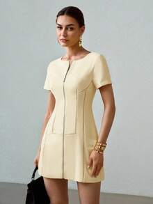 MOTF PREMIUM ZIPPER SLIM FIT DRESS - Apricot - View 4