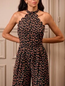 lacRébo Mono de pierna ancha sin mangas con cuello alto y estampado floral con bolsillos laterales, ropa de mujer para otoño e invierno - Multicolor - Ver 4