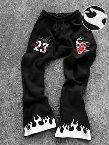 Manfinity EMRG Pantaloni casual da uomo con stampa a lettere, vita con coulisse e tasche, a zampa d'elefante