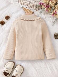 SHEIN Vintaside Kids 小女孩新款纯色针织毛衣 - 幼儿荷叶边高领衫，长袖，时尚内层，秋冬 - 米色 - 查看 2