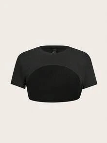 SHEIN ICON Women's Casual Ultra-Short Cropped Short Sleeve Top, Suitable For Y2K, Sexy,Black Tops