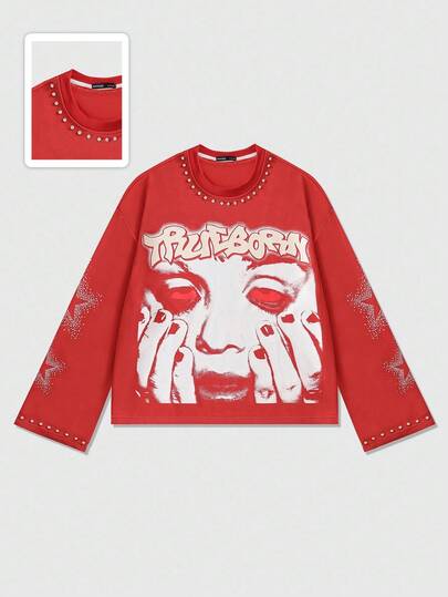 Street Life T-shirt à manches longues imprimé pour hommes, coupe ample et courte, pour l'automne