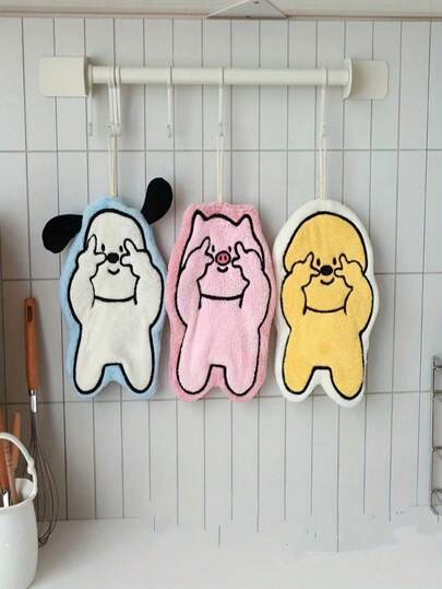 SHEIN 1PC Animal Shaped Hand Towel (Puppy, Pig, Elephant), Suitable For Bathroom, Kitchen For Bathroom Kitchen Decor Dish Cloths Kitchen Towel