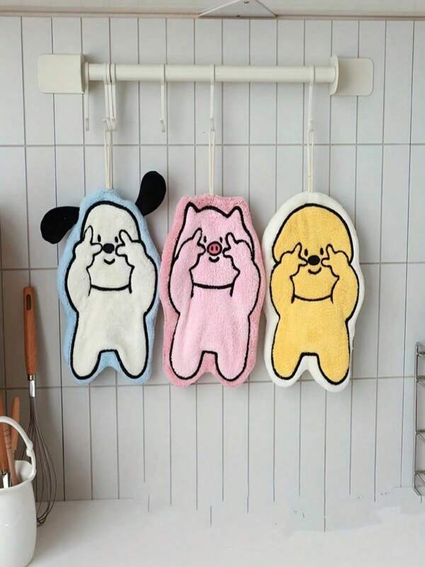 SHEIN 1PC Animal Shaped Hand Towel (Puppy, Pig, Elephant), Suitable For Bathroom, Kitchen For Bathroom Kitchen Decor Dish Cloths Kitchen Towel