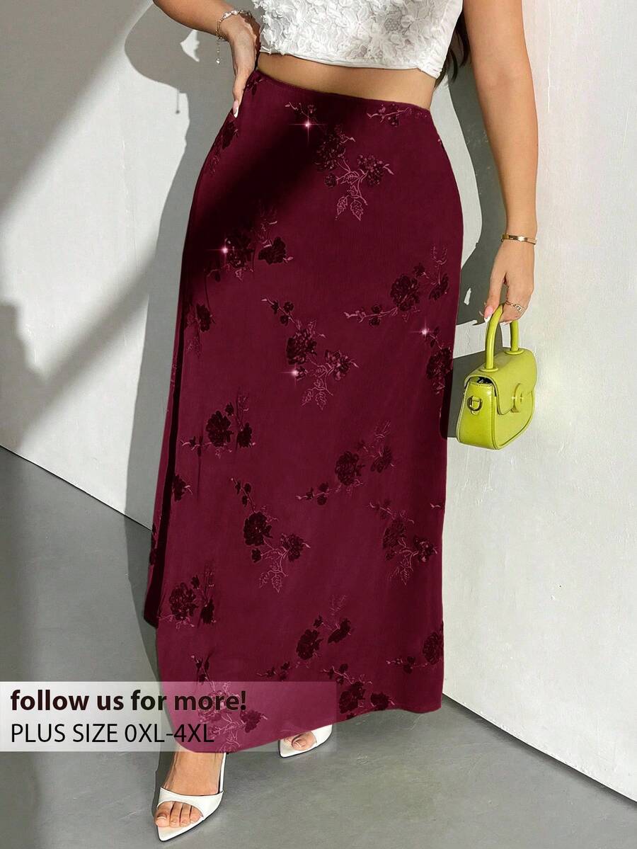 Firerie Plus Size Sequin Decor Casual Skirt - Burgundy - View 1