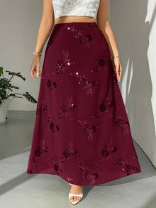 Firerie Plus Size Sequin Decor Casual Skirt - Burgundy - View 6