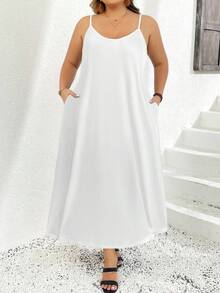 SHEIN CURVE+ Plus Size Black Dress, Basic Sleeveless, Spring/Summer