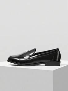 MOTF PREMIUM 女士新款法式复古PU皮平底鞋，黑色，百搭简约，休闲舒适，防滑，单踏板设计不伤脚，商务休闲鞋