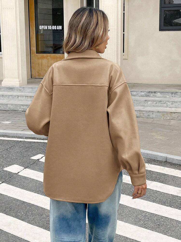 Flap Pocket High Low Hem Overcoat In Fall/Winter Brown