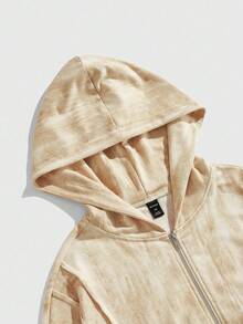 ROMWE MEN Grunge Punk Men's Autumn Drop Shoulder Zip Front Drawstring Zip Up Hoodie Sweatshirt - Bronze - View 3