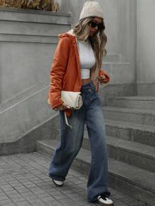 Aveloria Modichic Áo khoác mùa đông cho nữ, áo khoác mùa đông có mũ trùm đầu, đệm lót cách nhiệt bằng chất liệu tổng hợp Polyfill, áo khoác có thiết kế bảo hộ lao động, có lót giữ nhiệt cho mùa đông - Đỏ - Xem 4