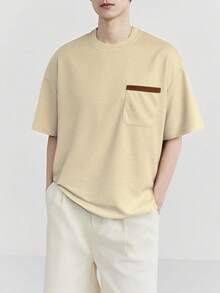 Manfinity Homme 男款T恤合身短袖圓領基礎款休閒夏季聚酯纖維 - 杏色 - 查看 3