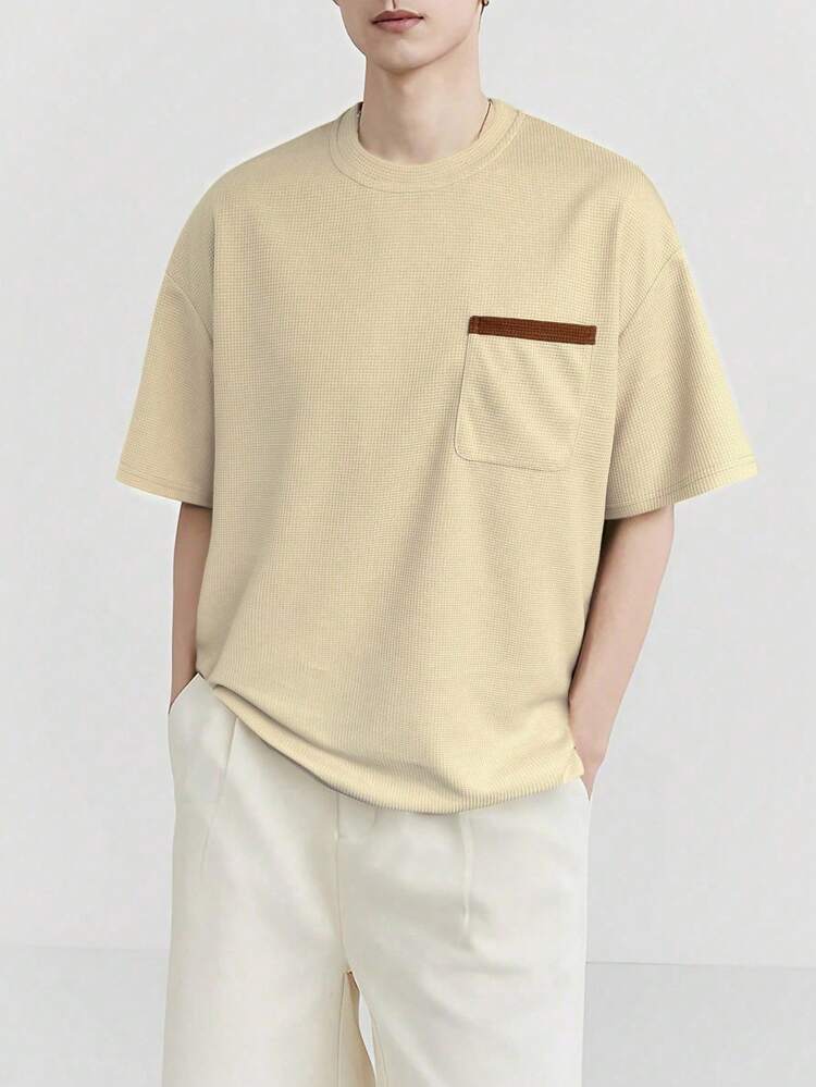 Manfinity Homme Men T-Shirts Fit Crew Neck Short Sleeve Basic Tee Casual Summer Polyester - Apricot - View 3