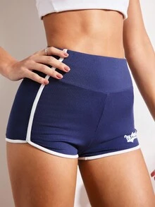 EasyFave 轻盈舒适休闲拼色女式休闲短裤 - 藏蓝色 - 查看 4