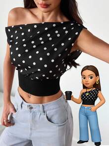 SHEIN PETITE 夏季新款女士波点上衣，Y2K，外出上衣，复古风女士，机场女士