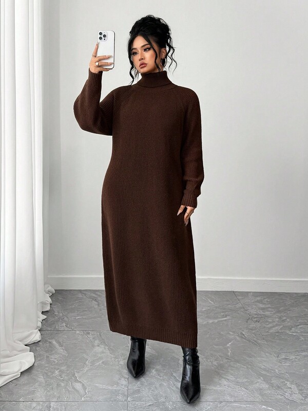 SHEIN Tall CURVE Plus Size Casual Turtleneck Raglan Sleeve Sweater Dress Winter Fall Autumn