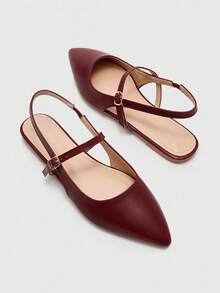 CUCCOO BIZCHIC Women's Pointed Toe Flat Maroon Strap Backless Comfortable Versatile Office Work Flats For Christmas - Burgundy - View 2