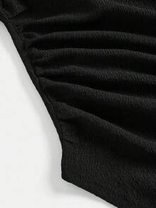 Girlism Áo thun tay dài dáng rộng cổ điển thanh lịch, nhún eo cho bé gái tuổi teen, áo cánh đa năng - màu đen - Xem 3
