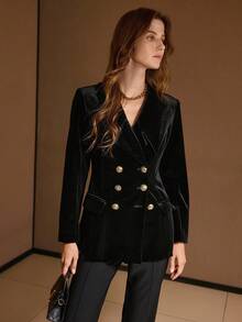 MOTF PREMIUM 双排扣结构西装外套 - 黑色 - 查看 4