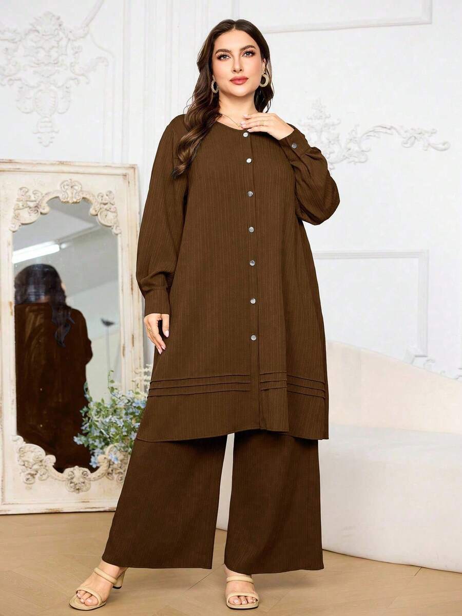 Al Najma Bộ đồ rộng rãi phong cách Ả Rập dành cho nữ cỡ lớn - màu nâu - Xem 1