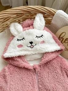 SHEIN Baby Girl Cute Thermal Lined Hooded Jacket, Versatile For Autumn/Winter Fall