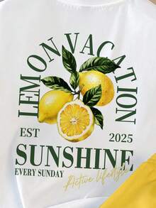 Manfinity Joysei Standard Size Men's White Fruit Lemon Print Sleeveless Tank Top, Fitted Muscle Tee Set, Summer Vibe, Suitable For Couples Matching