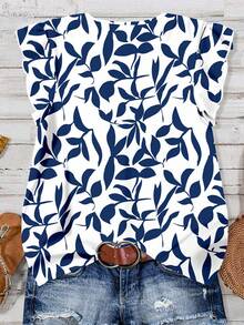 EMERY ROSE Women's Casual Floral Print Shirt, Suitable For Summer V Neck Blouses For Women Women Casual Tops Blue And White Top  Fall Tops Fall Clothes For Women Business Casual Woman