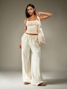 Missguided x Playboy Women's Tank Top Rhinestone Slogan Print Scoop Neck Sleeveless Summer Festival Cami Top - Beige - View 4