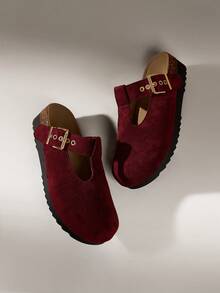 Solecia Dép đế dày, dép xỏ ngón hở mũi, quai ngang đế bằng đi biển mùa hè cho nữ - Màu Đỏ Sâu - Xem 1