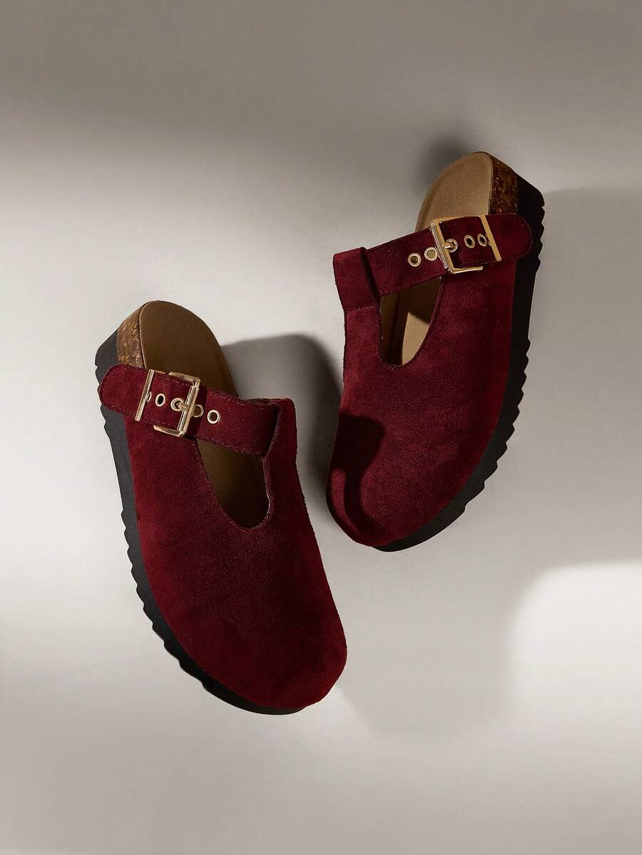 Solecia Dép đế dày, dép xỏ ngón hở mũi, quai ngang đế bằng đi biển mùa hè cho nữ - Màu Đỏ Sâu - Xem 1