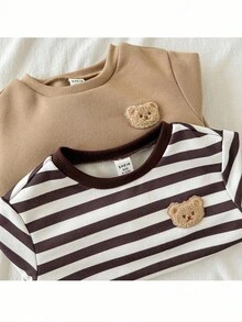 Loomiva 秋冬款两件套女婴卡通熊图案针织柔软圆领长袖套头衫套装 - 卡其色 - 查看 6