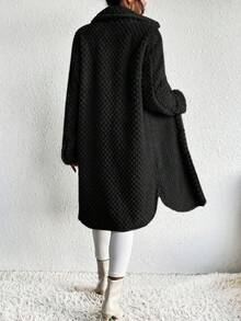 RosyDaze 女士纯色口袋前扣休闲长袖长开衫，秋冬 - 黑色 - 查看 2